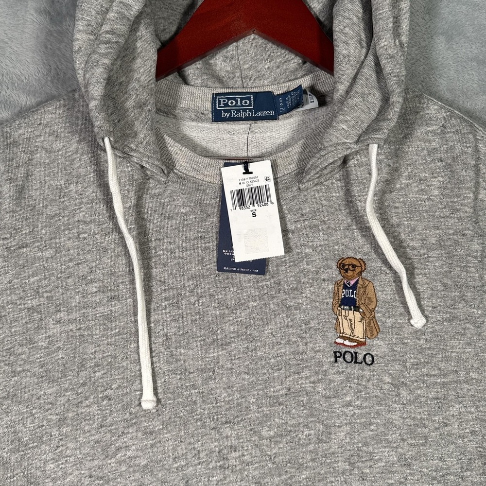 Polo Ralph Lauren Hoodie Mens Small Gray Polo Bear Fleece Pullover Sweatshirt